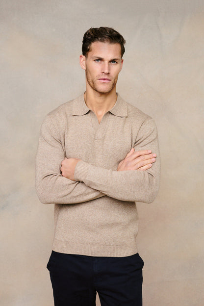 Lennon Open Collar Polo - Biscuit Beige