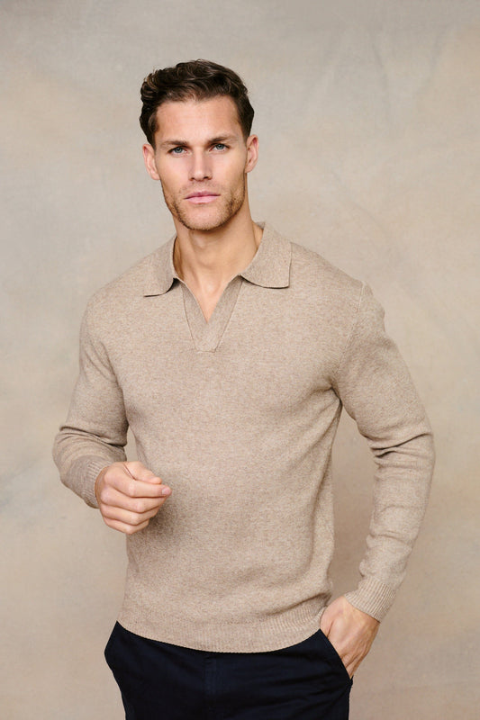 Lennon Open Collar Polo - Biscuit Beige